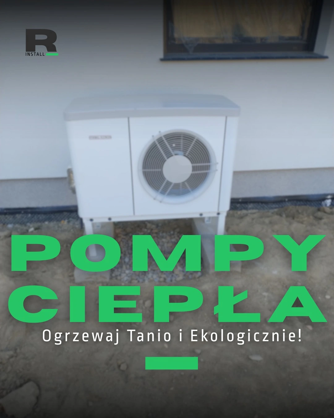 pompa ciepła na stojaku i fundamencie
